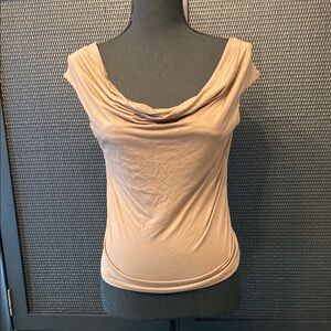 The Workshop Republic NWT Tan Draped Cowl Neck Cap Sleeve Top Tan Brown Large